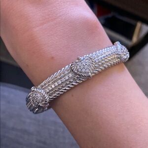 Judith Ripka 925 Sterling Silver Cubic Zirconia Hinged Hearts Cuff Bracelet 6.5"